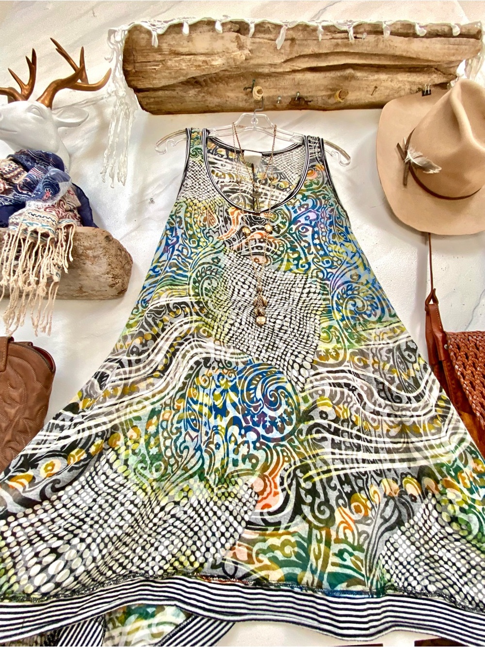 Semi sheer Gypsy vibe boho tunic/mini dress w enchanting paisley floral
